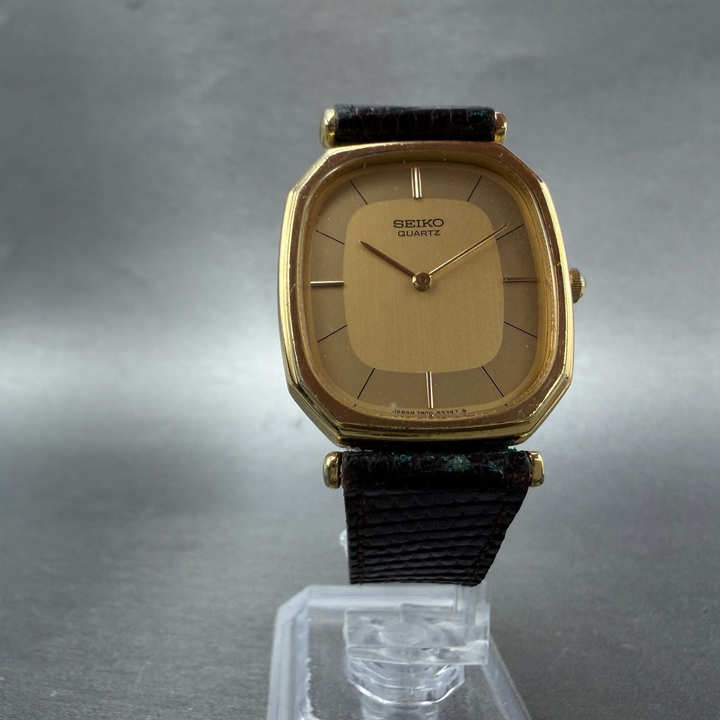 Seiko Watch Men 29mm Champagne Dial Gold Tone Oval 7800-5349 New Battery Vintage5