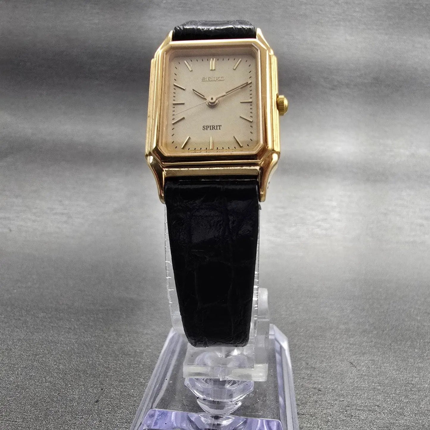 Seiko Spirit Tank Watch Women 20mm Gold Dial Gold Rectangle 1F21-5B40 New Batt5