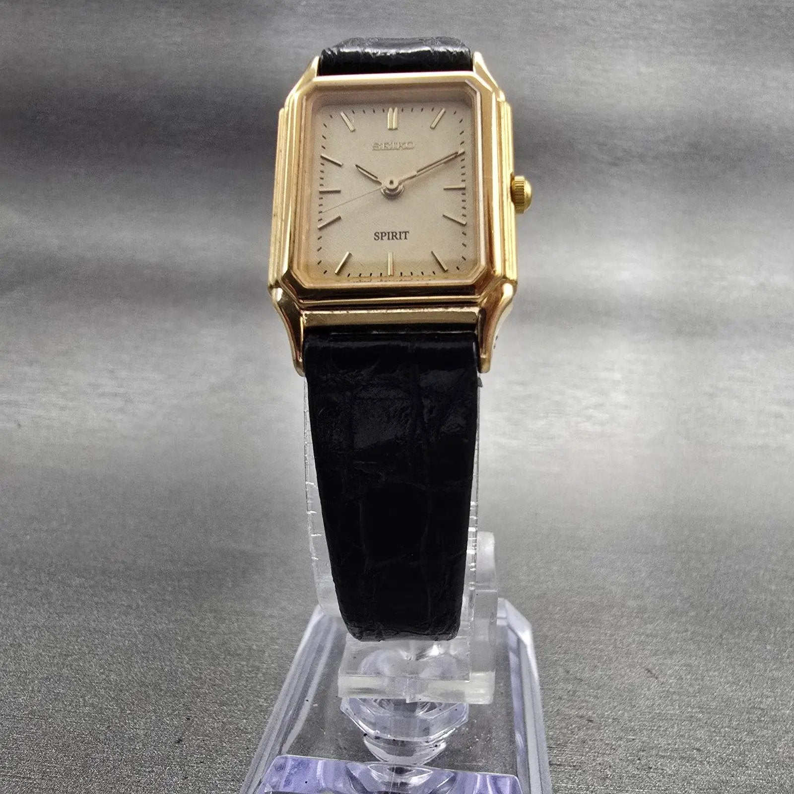 Seiko Spirit Tank Watch Women 20mm Gold Dial Gold Rectangle 1F21-5B40 New Batt5
