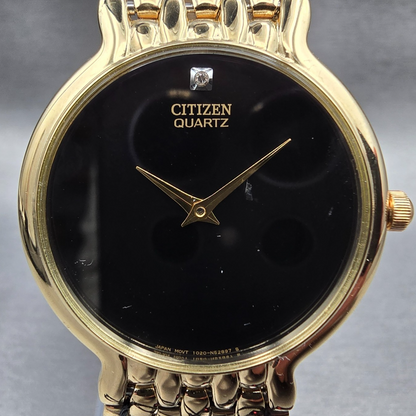 Citizen Watch Men 32mm Black Dial Gold Tone Round 1020-S54562 New Battery NOS1