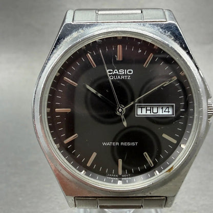 Casio Watch Men 35mm Black Dial Silver Tone Daydate MTP-1240DJ New Battery NGT0