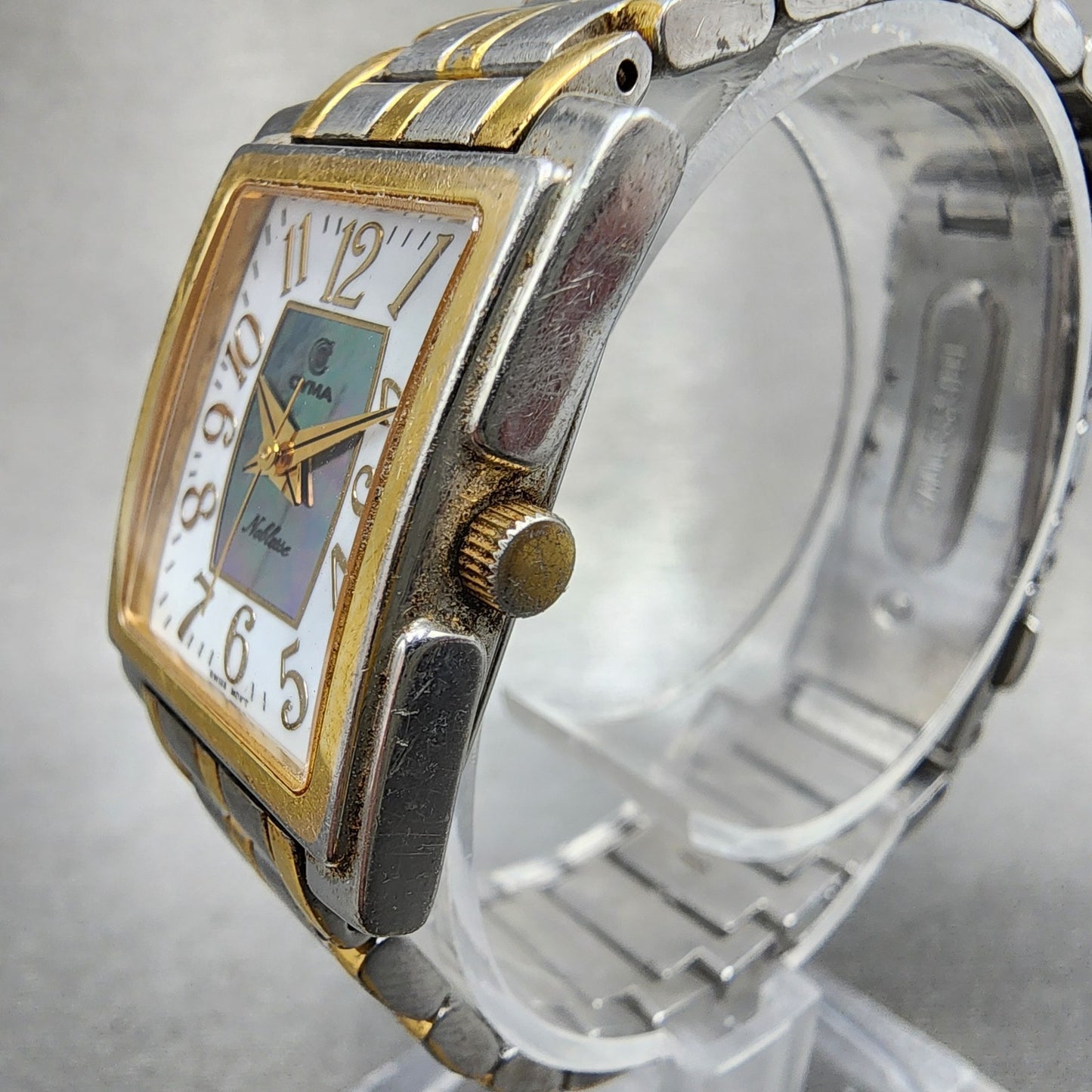 Cyma Noblesse Tank Watch Women 22mm MOP Dial Two Tone Rectangle New Battery2