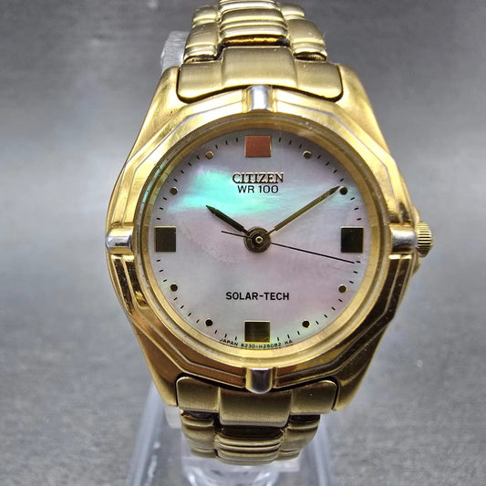 Citizen Eco-Drive Watch Women 25mm MOP Dial Gold Tone Round B230-H17311 Runs0