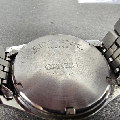 Seiko Solar Watch Men 37mm White Dial Two Tone Daydate READ!!!!!! V158-0AA0 Runs9