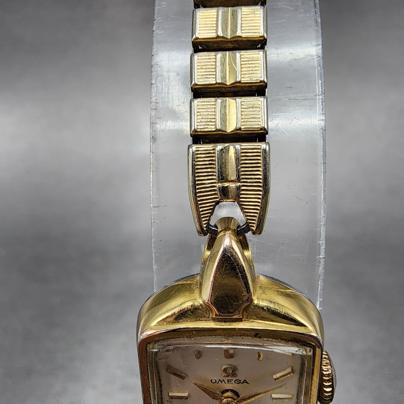 Omega Watch Women 15mm White Dial Gold Plated Rectangle Manual Wind Runs4