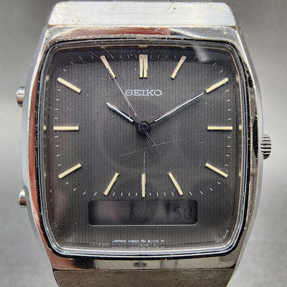 Seiko Analog Digital Watch Men 30mm Gray Dial Steel Rectangle H601-5060 New Batt