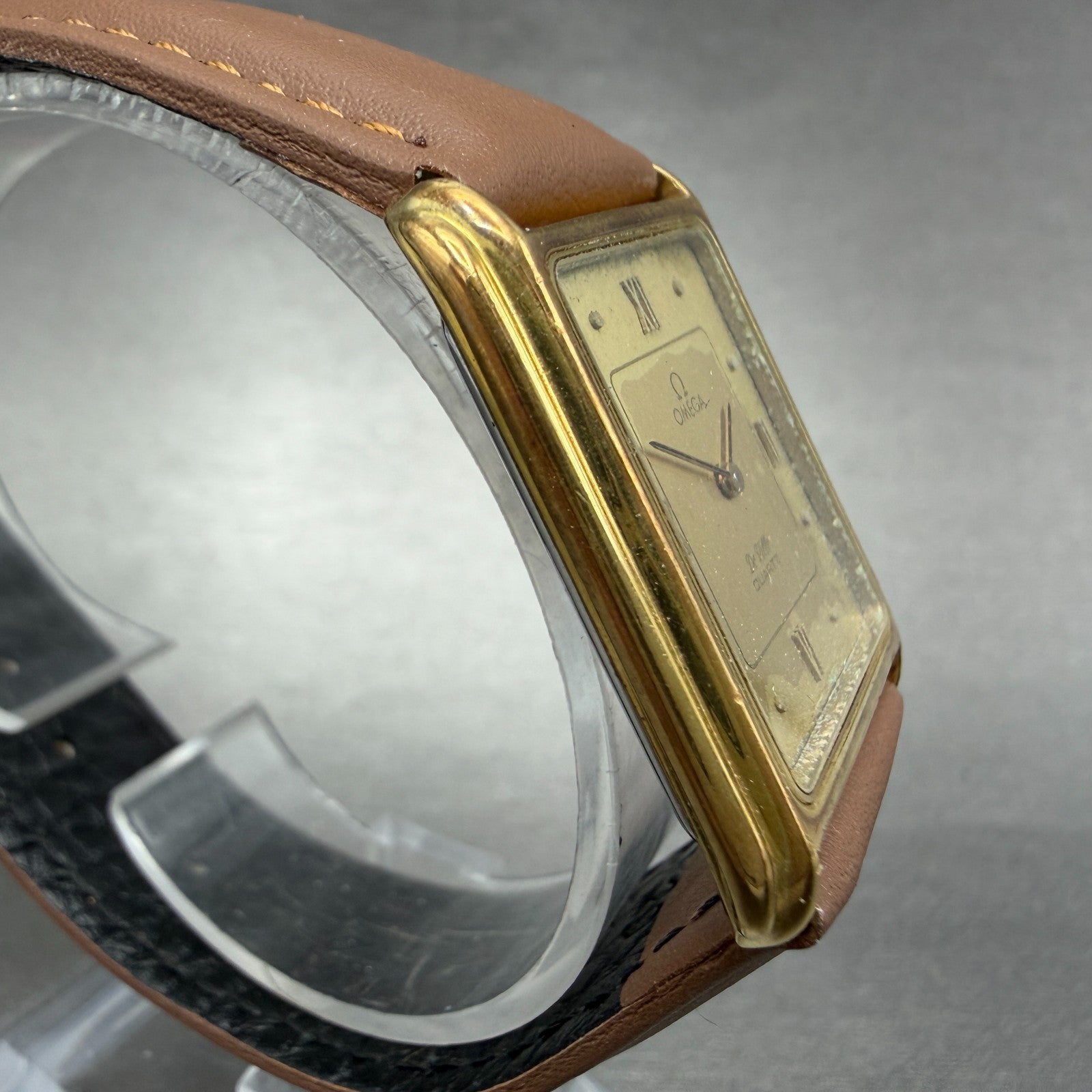 Omega De Ville Tank Watch Men 26mm Gold Dial Gold Tone Rectangle 1365 New batt3