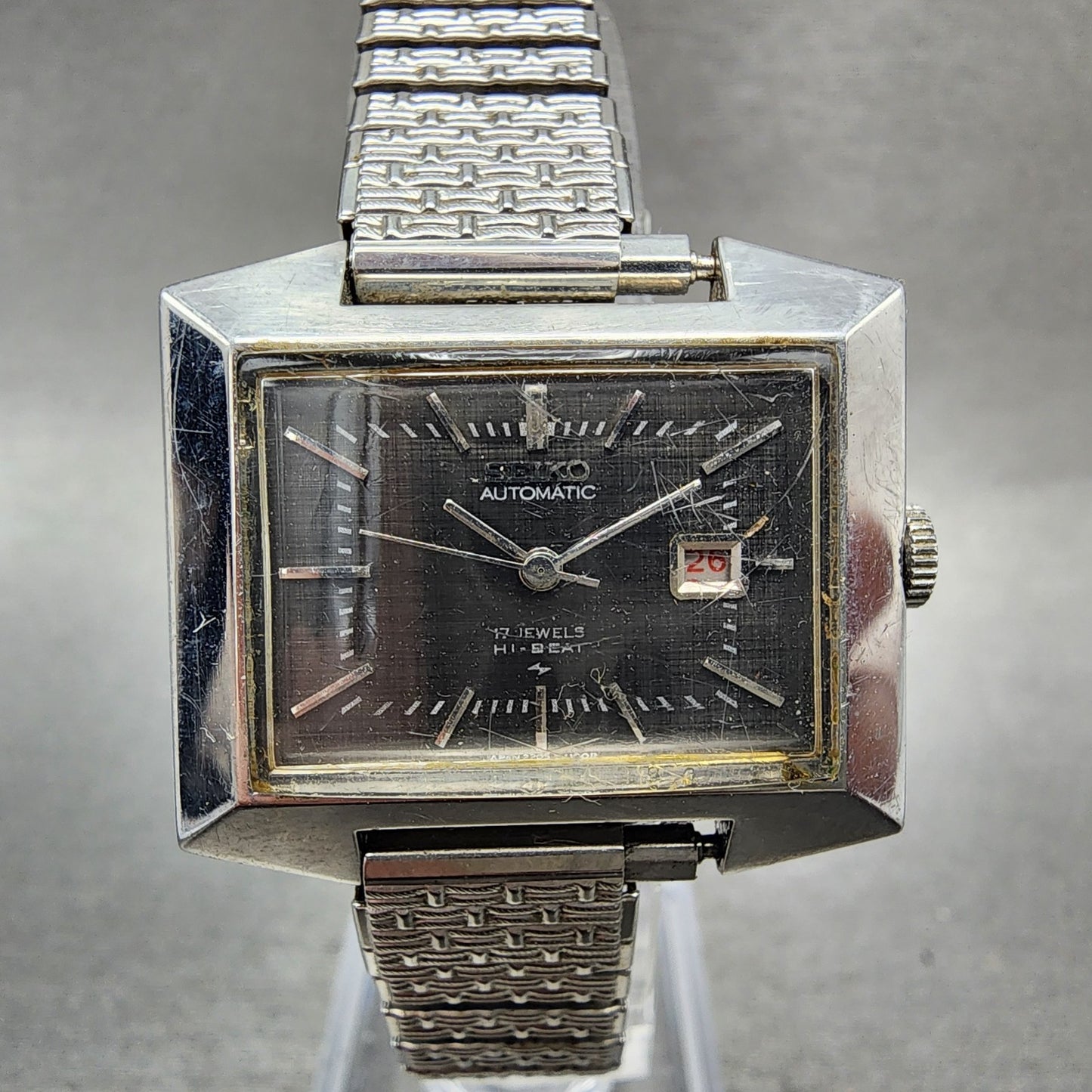 Seiko Automatic Watch Women 30mm Gray Dial Silver Tone Rectangle Automatic Runs0