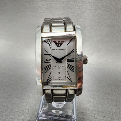 Emporio Armani Tank Watch Men 25mm White Dial Steel Small Seconds AR0146 PARTS0