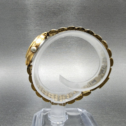 Seiko Watch Women 23mm White Dial Gold Tone Date Round 7N820228 New Battery B126