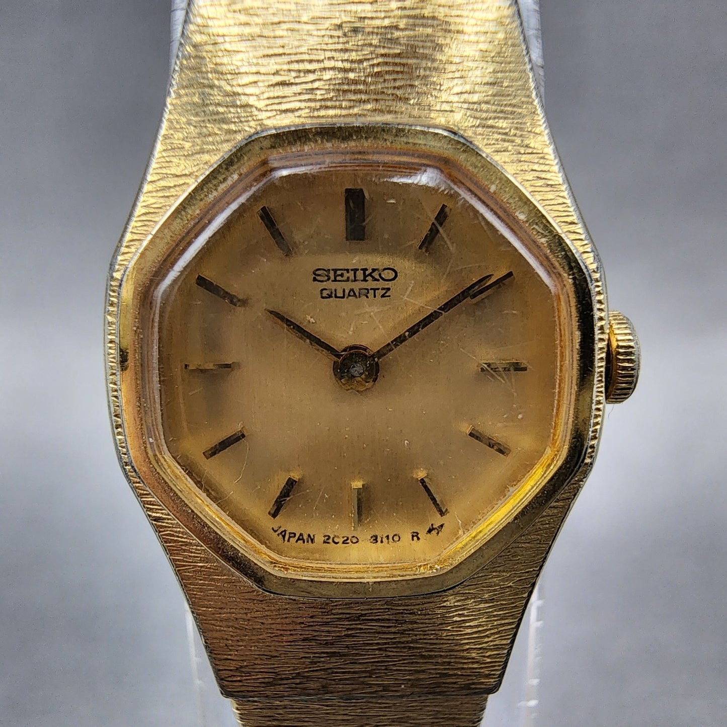 Seiko Watch Women 16mm Champagne Dial Gold Tone Octagon 2c206510 New Battery1