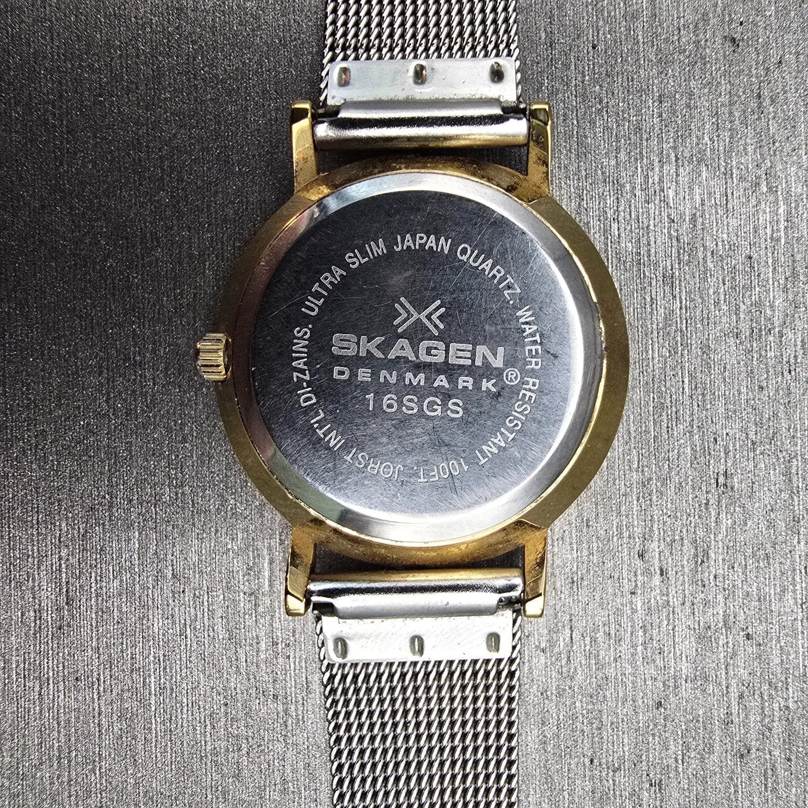 Skagen Denmark Watch Women 28mm Silver Dial Two Tone Date Round 16SGS New Batt10