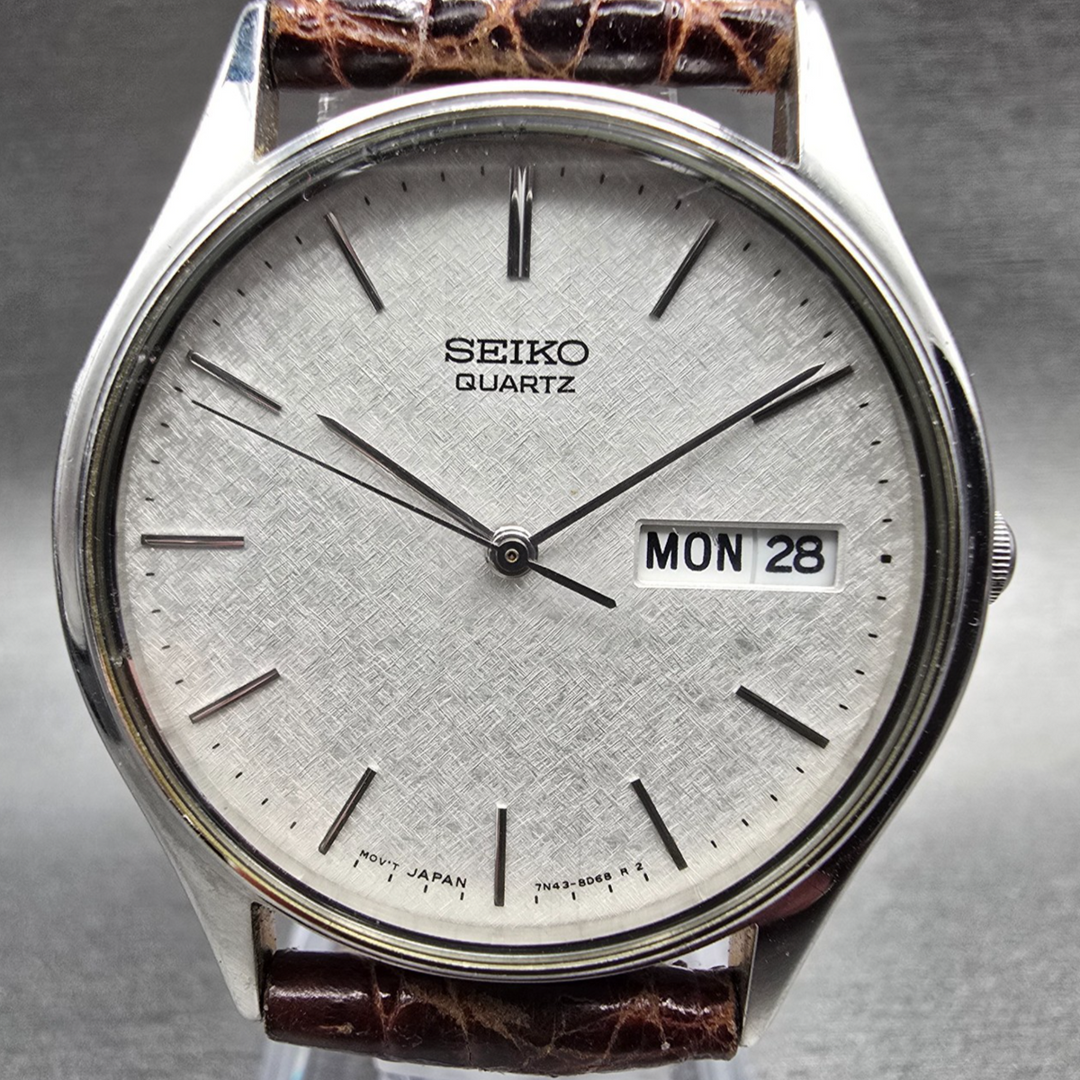 Seiko Watch Men 34mm Silver Dial Silver Tone Daydate Round 7N43-8A89 New Battery1