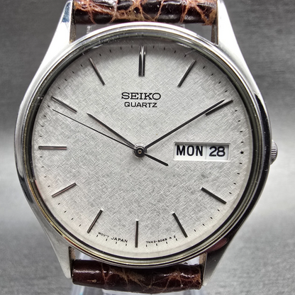 Seiko Watch Men 34mm Silver Dial Silver Tone Daydate Round 7N43-8A89 New Battery1