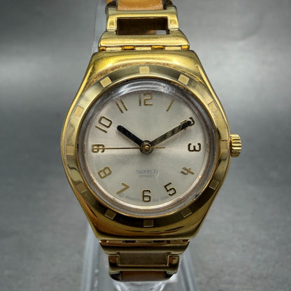 Swatch Irony Watch Women 25mm Silver Dial Gold Tone Round New Battery0