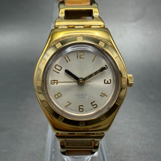 Swatch Irony Watch Women 25mm Silver Dial Gold Tone Round New Battery0