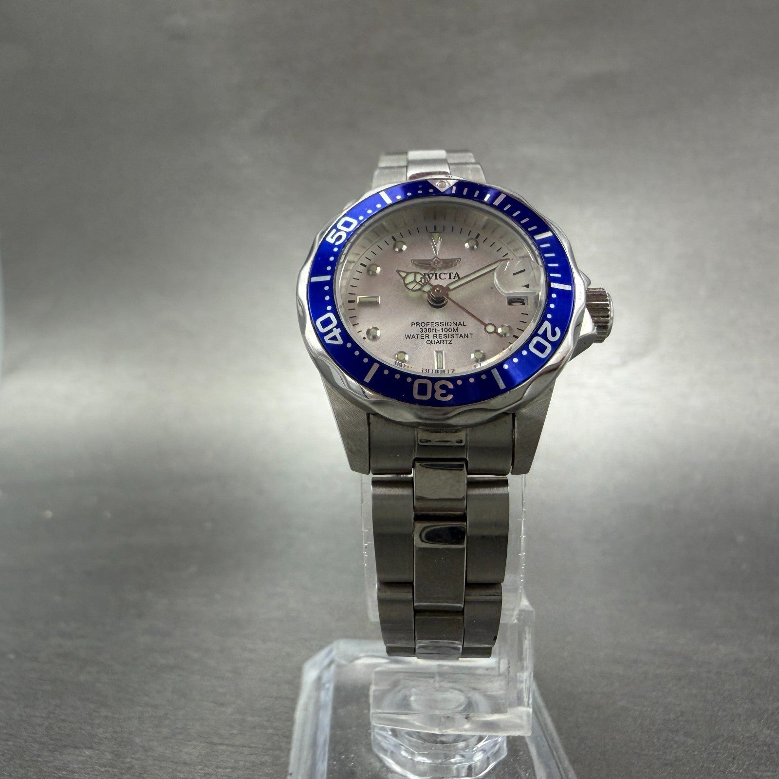 Invicta Dive Watch Women 24mm White Dial Steel Date Blue 14125 Round New Battery5