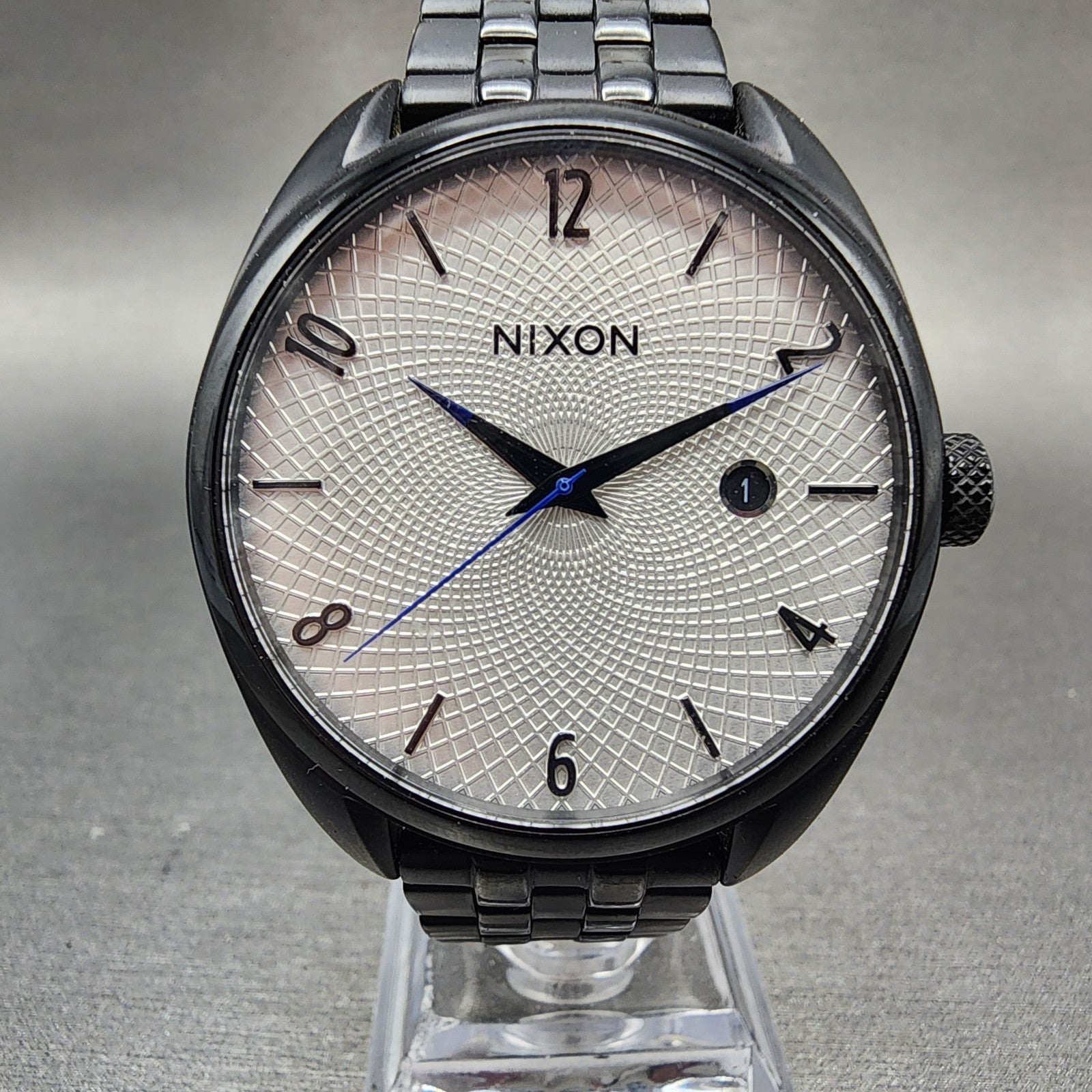 Nixon The Bullet Watch Women 38mm White Dial Black Tone Date Round New Battery0