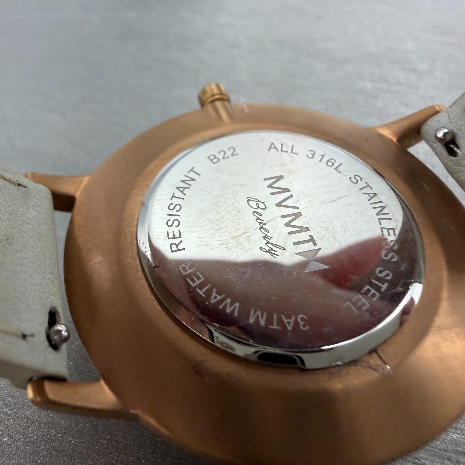 MVMT Boulevard Watch Women 38mm White Dial Rose Gold Tone Leather New Battery A9