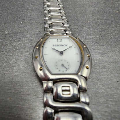 Playboy Watch Unisex 29mm White Dial Silver Tone Oval New battery MISSING CLASP2