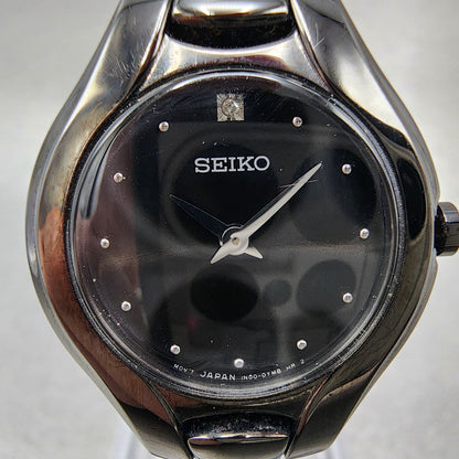 Seiko Watch Women 25mm Black Dial Black Tone Diamond 1n00-0rc0 New Battery