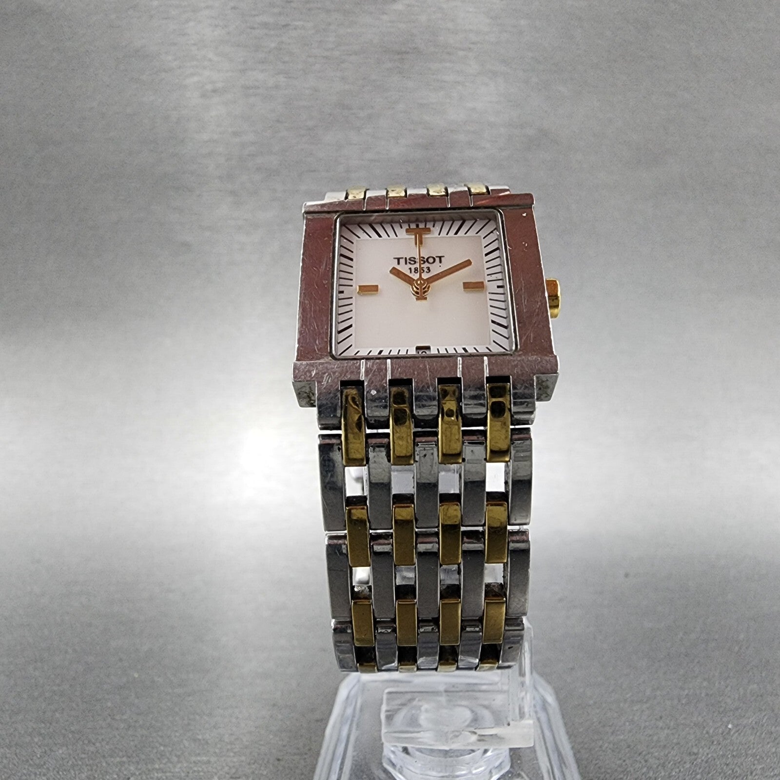 Tissot SixT Tank Watch Women 23mm MOP Dial Two Tone Date Rectangle New Battery5