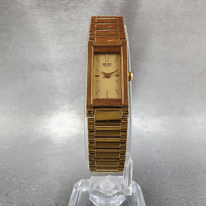Seiko Tank Watch Women 13mm Champagne Dial Gold Tone 1e205519 New Battery5