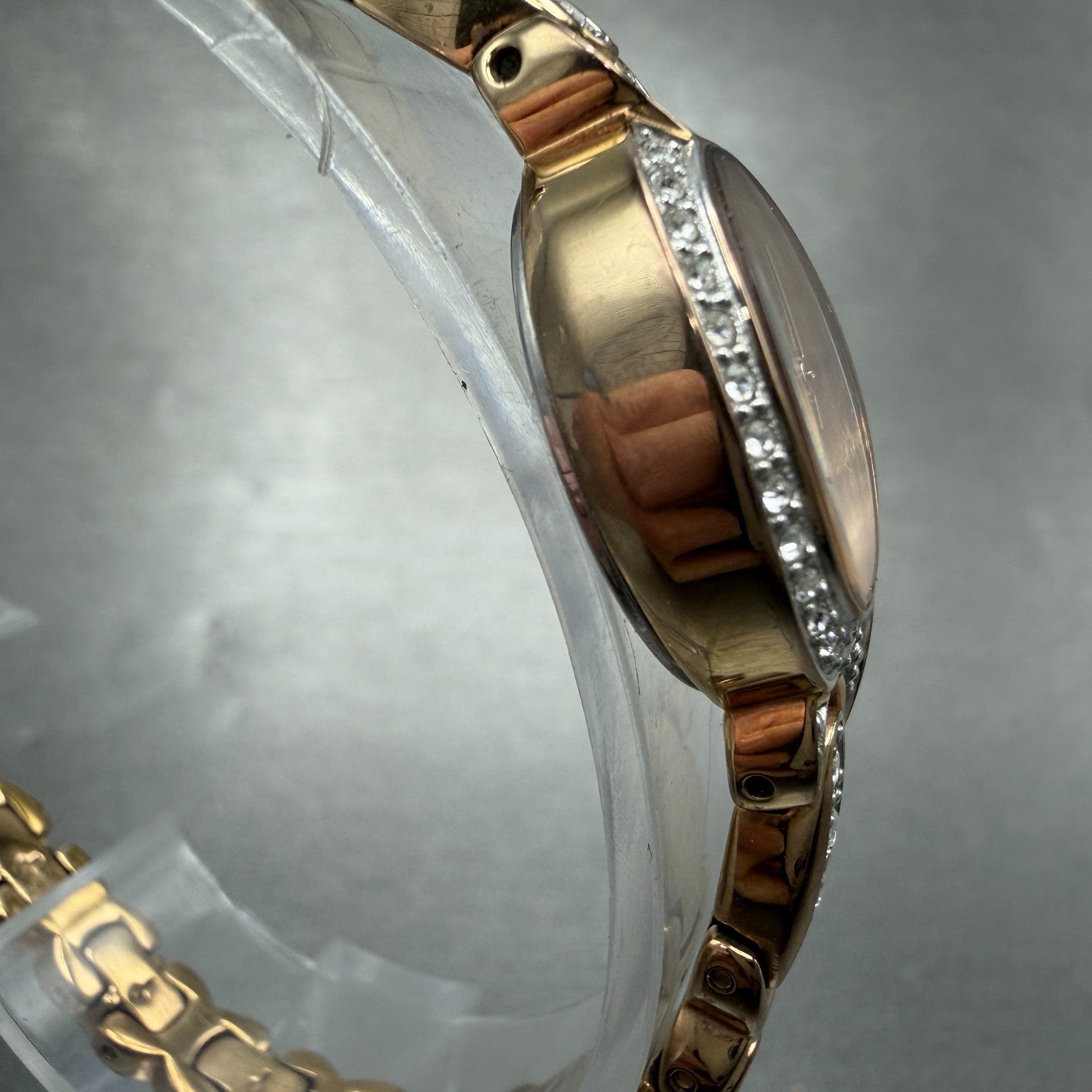 Bulova Watch Women 17mm MOP Dial Rose Gold Oval 98L200 New Battery Gem Set3