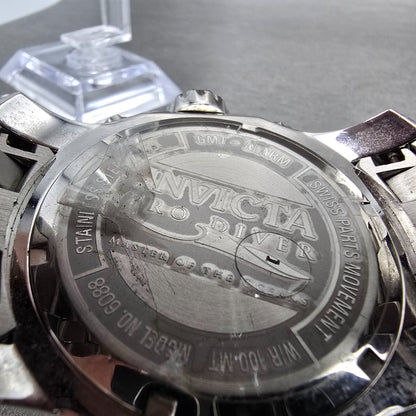 Invicta Pro Diver GMT Watch Men 48mm Silver Dial Steel Daydate Alarm 6088 NewBat9