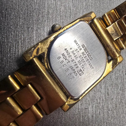 Seiko Watch Men 23mm White Dial Gold Tone Rectangle 4N00-6769 New Battery VTG10