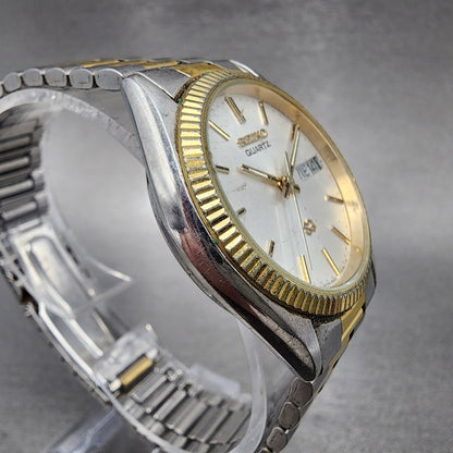 VTG Seiko SQ President Watch Women 33mm White Dial Two Tone Daydate Round NewBat3
