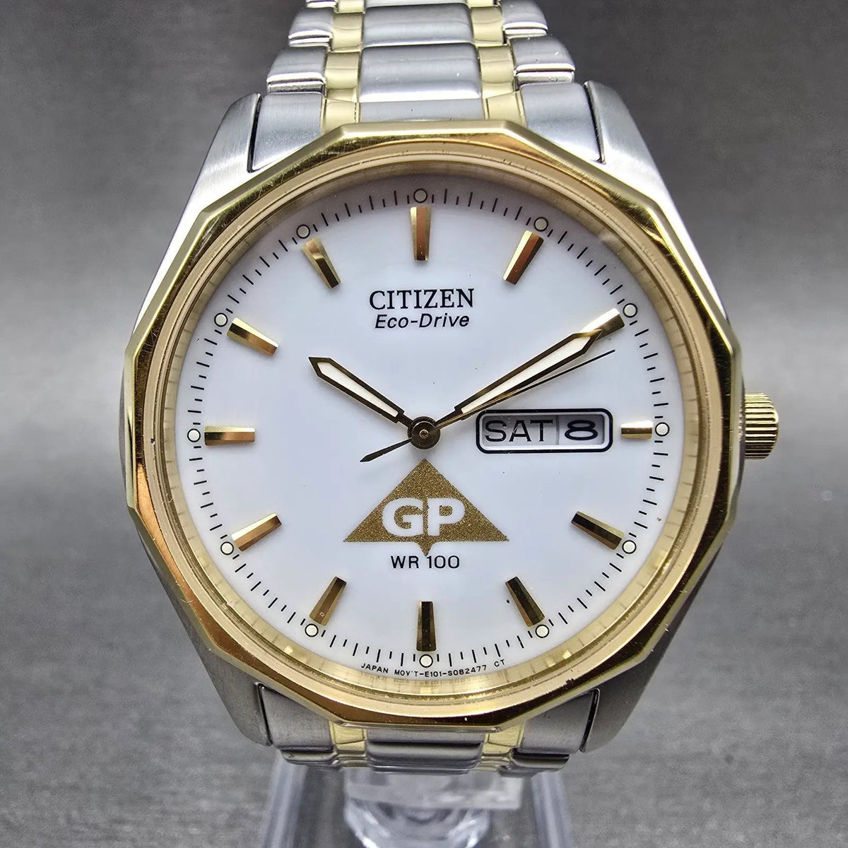 Citizen Eco-Drive Watch Men 37mm White Dial Two Tone Daydate E101-S053439 WorksP0