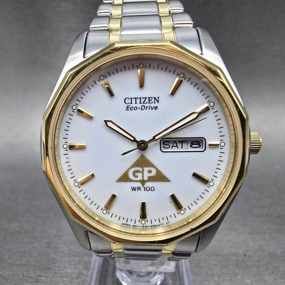 Citizen Eco-Drive Watch Men 37mm White Dial Two Tone Daydate E101-S053439 WorksP0