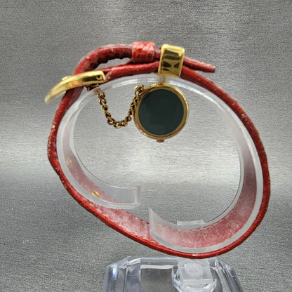 Seiko Respoir Watch Women 20mm Gold Dial Gold Tone Red Band 4N200320 New Batt5