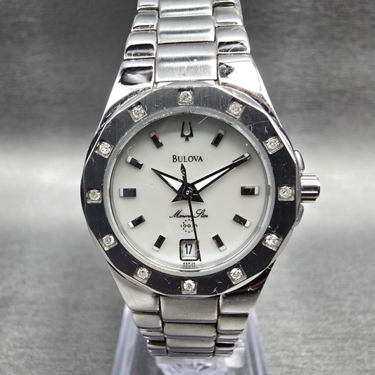 Bulova Marine Star Watch Women 25mm MOP Dial Silver Tone Date 96R24 New Battery0
