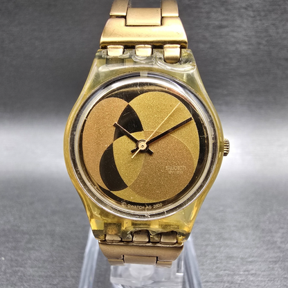 Swatch Enercle Watch Women 25mm Gold Dial Gold Tone Round LN137 New Battery0