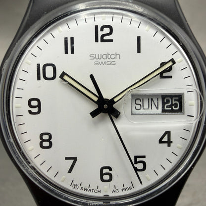 Swatch Once Again Watch Men 34mm White Dial Black Daydate GB743 Round New Batt1