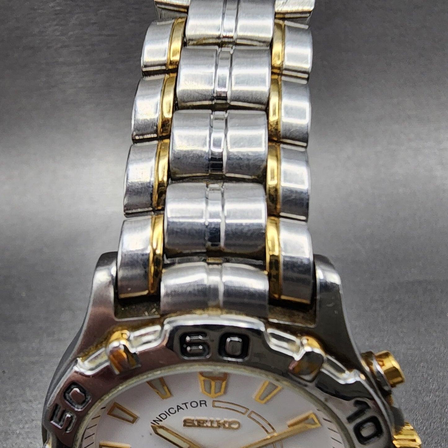 Seiko Kinetic Watch men 38mm White Dial Two Tone Date Round 5M420M09 PARTS5