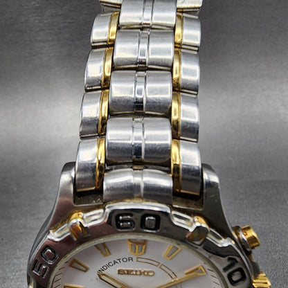 Seiko Kinetic Watch men 38mm White Dial Two Tone Date Round 5M420M09 PARTS5