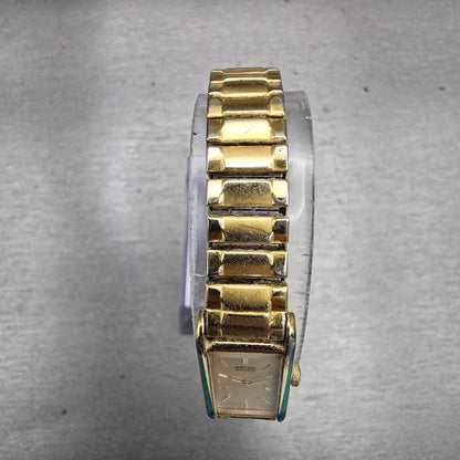 Seiko Watch Women 12mm Gold Dial Gold Tone Rectangle 2E20-5239 New Battery VTG4