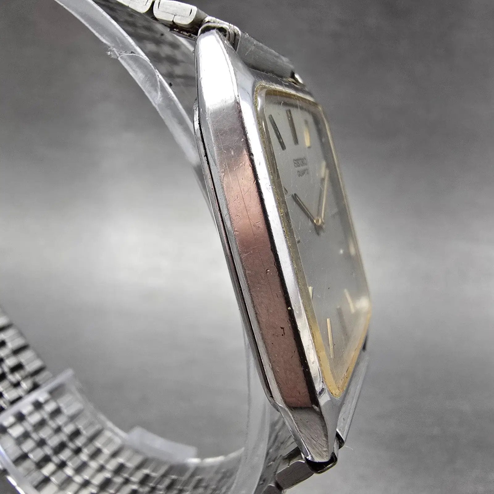 Seiko Tank Watch Men 26mm Silver Dial Silver Tone Rectangle 7430-5300 PARTS VTG4