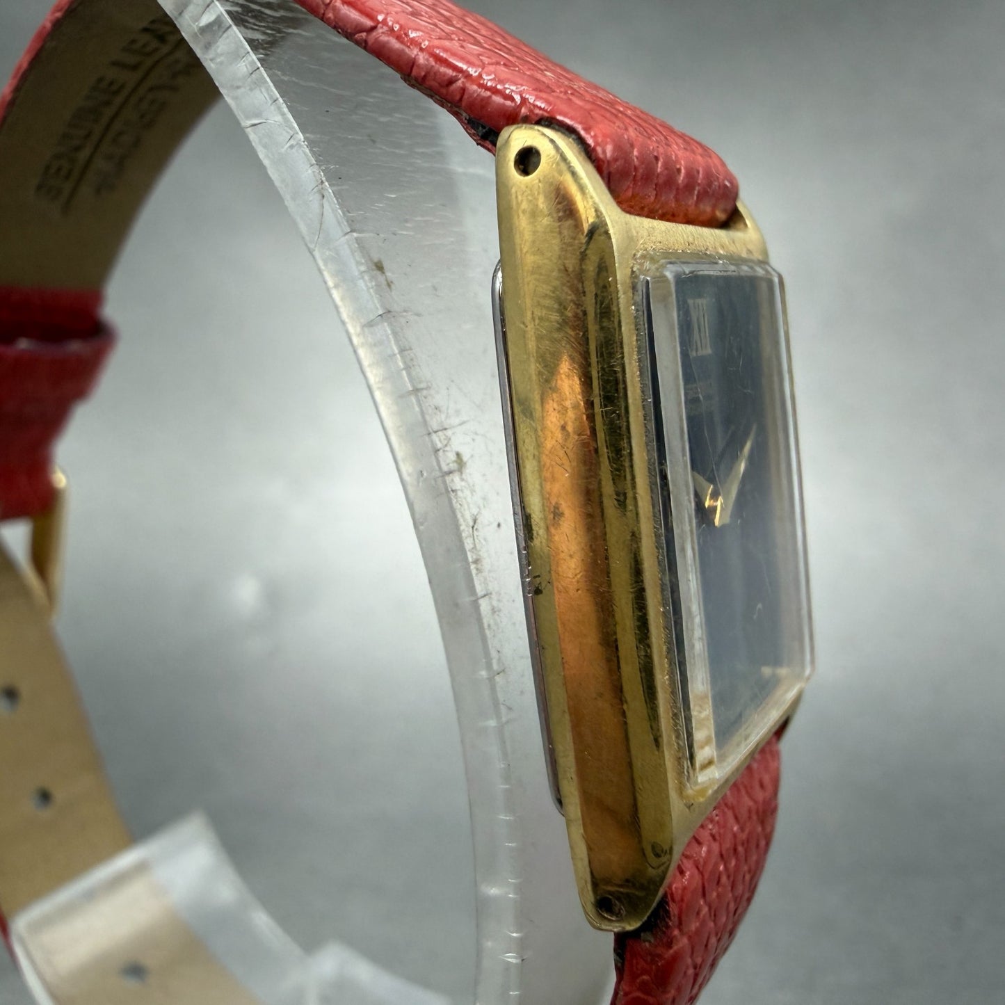 Seiko Tank Watch Women 17mm Black Dial Gold Tone Rectangle 2C20-5830 New Batt GT3