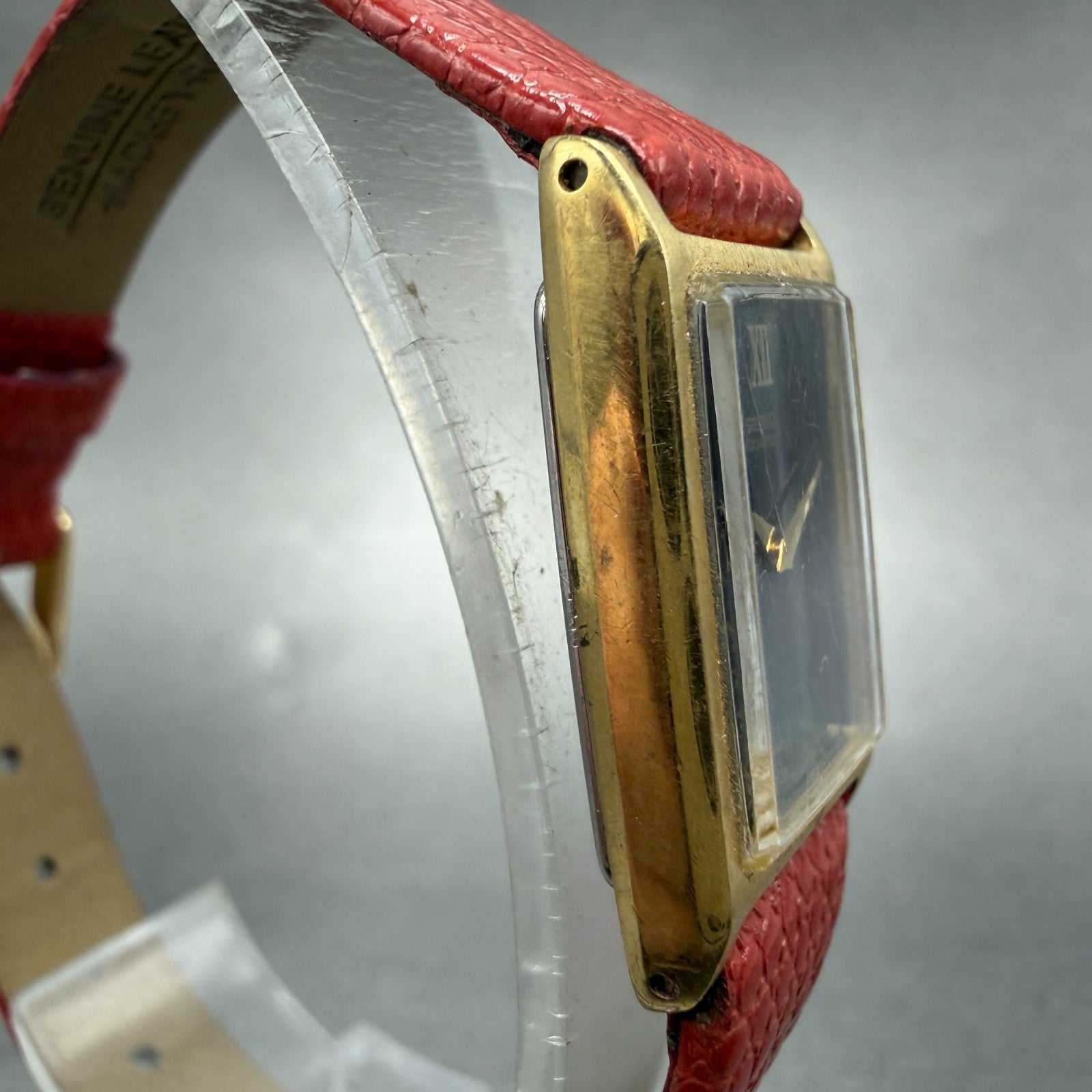 Seiko Tank Watch Women 17mm Black Dial Gold Tone Rectangle 2C20-5830 New Batt GT3
