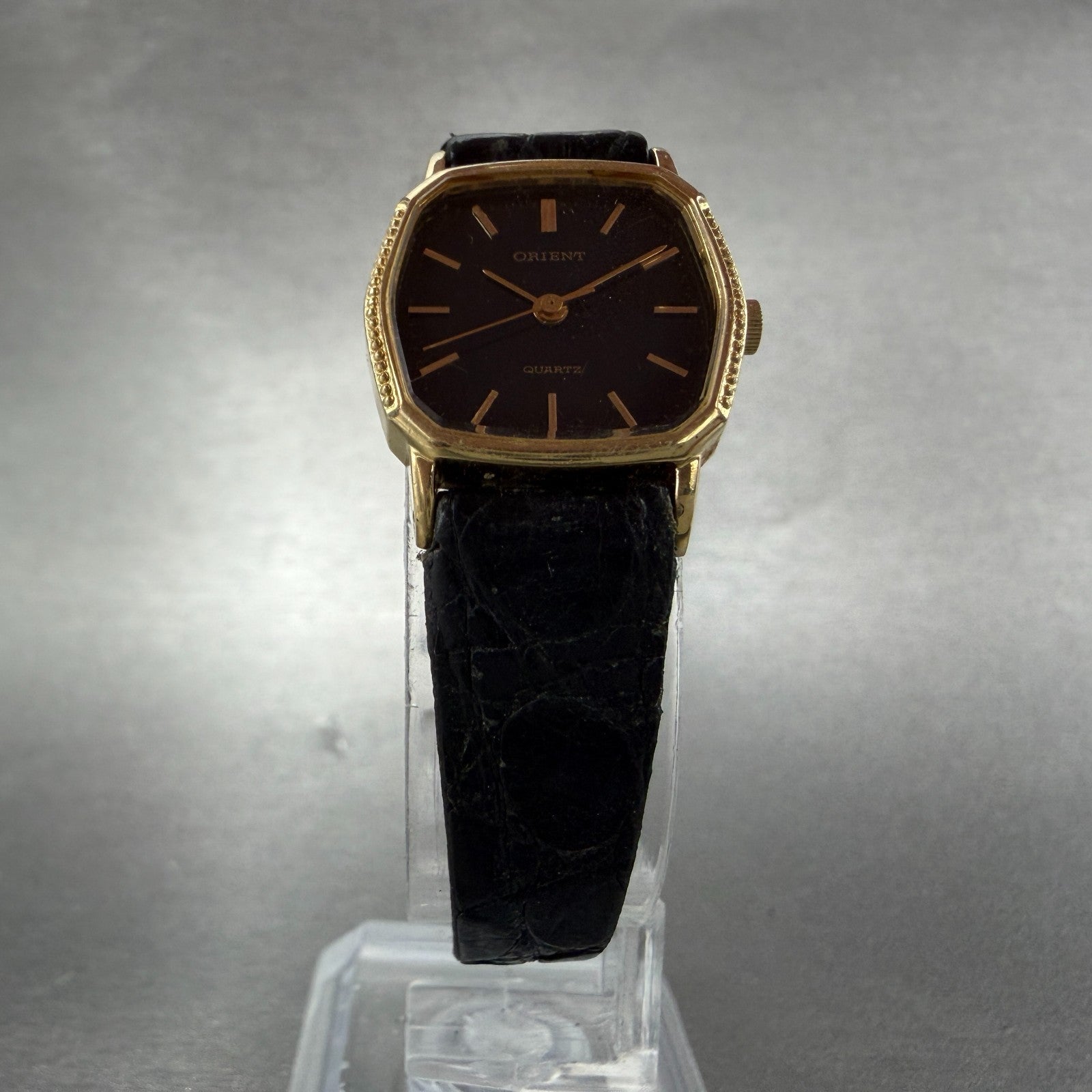 Orient Watch Women 21mm Black Dial Gold Tone Hexagon A05480-10 New Battery5