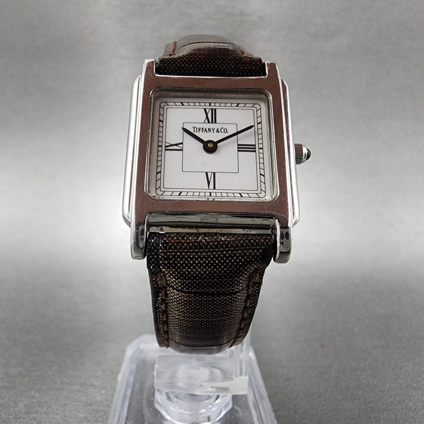 Tiffany & Co Tank Watch Women 23mm White Dial Steel Leather Band New Battery5
