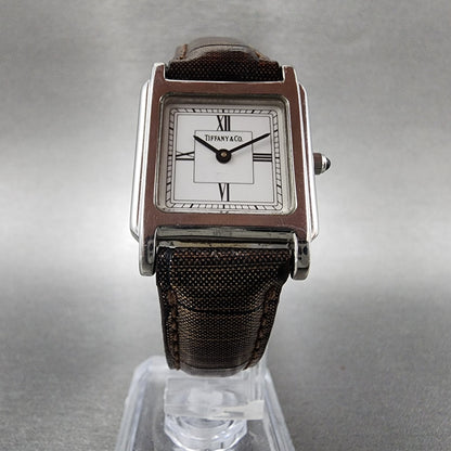 Tiffany & Co Tank Watch Women 23mm White Dial Steel Leather Band New Battery5