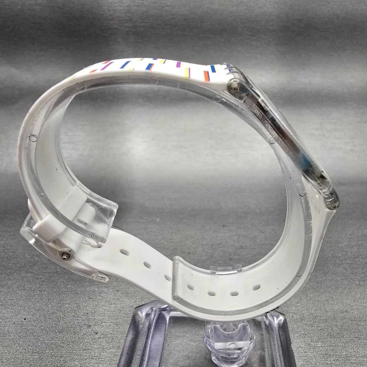 Swatch THIN LINER Watch Men Silver Dial Clear Case Round SFE108 New Battery8