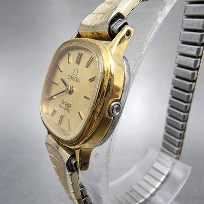 Omega De Ville Watch Women 19mm Gold Dial Gold Plated Rectangle Cal 1353 PARTS3