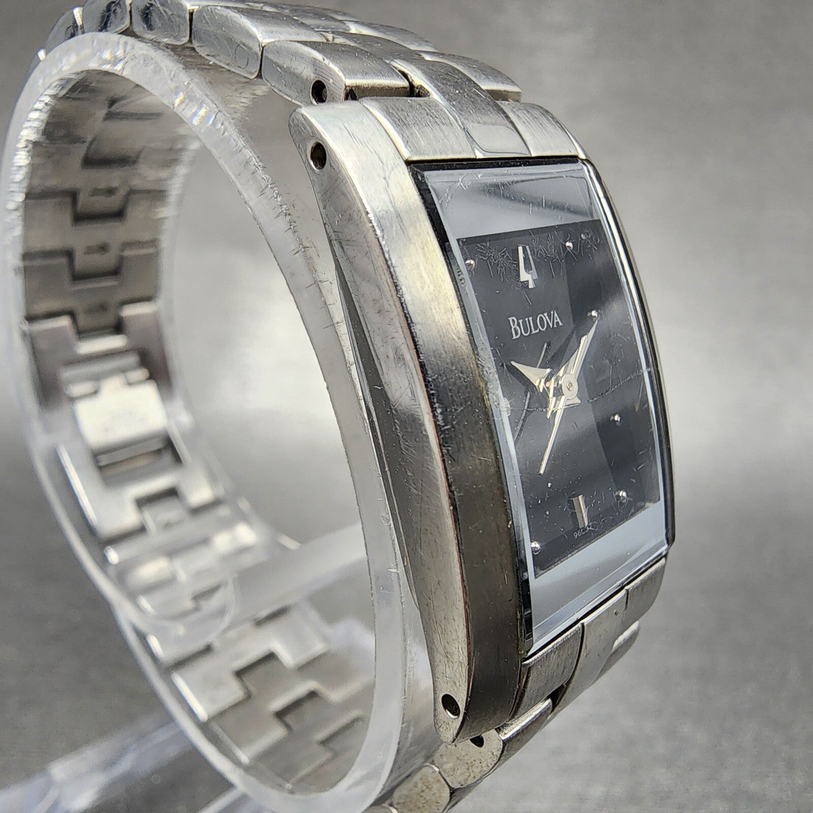 Bulova Tank Watch Women 18mm Black Dial Stainless Steel Rectangle New Battery3