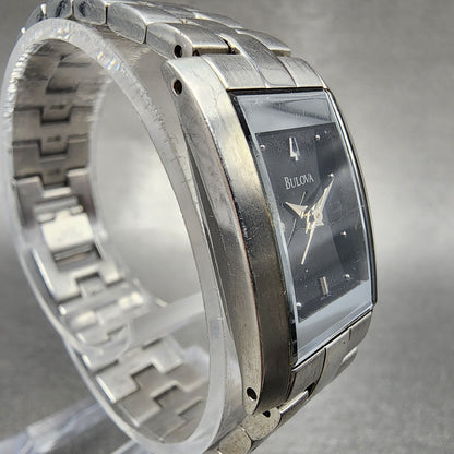 Bulova Tank Watch Women 18mm Black Dial Stainless Steel Rectangle New Battery3